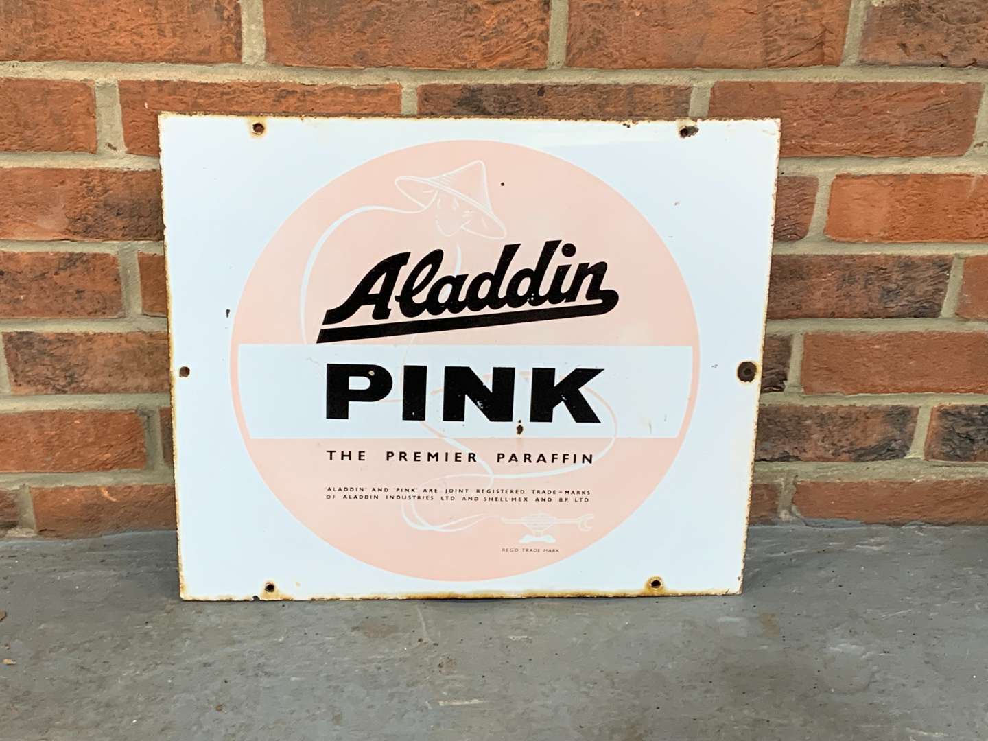 <p>Pink Paraffin Enamel Sign</p>