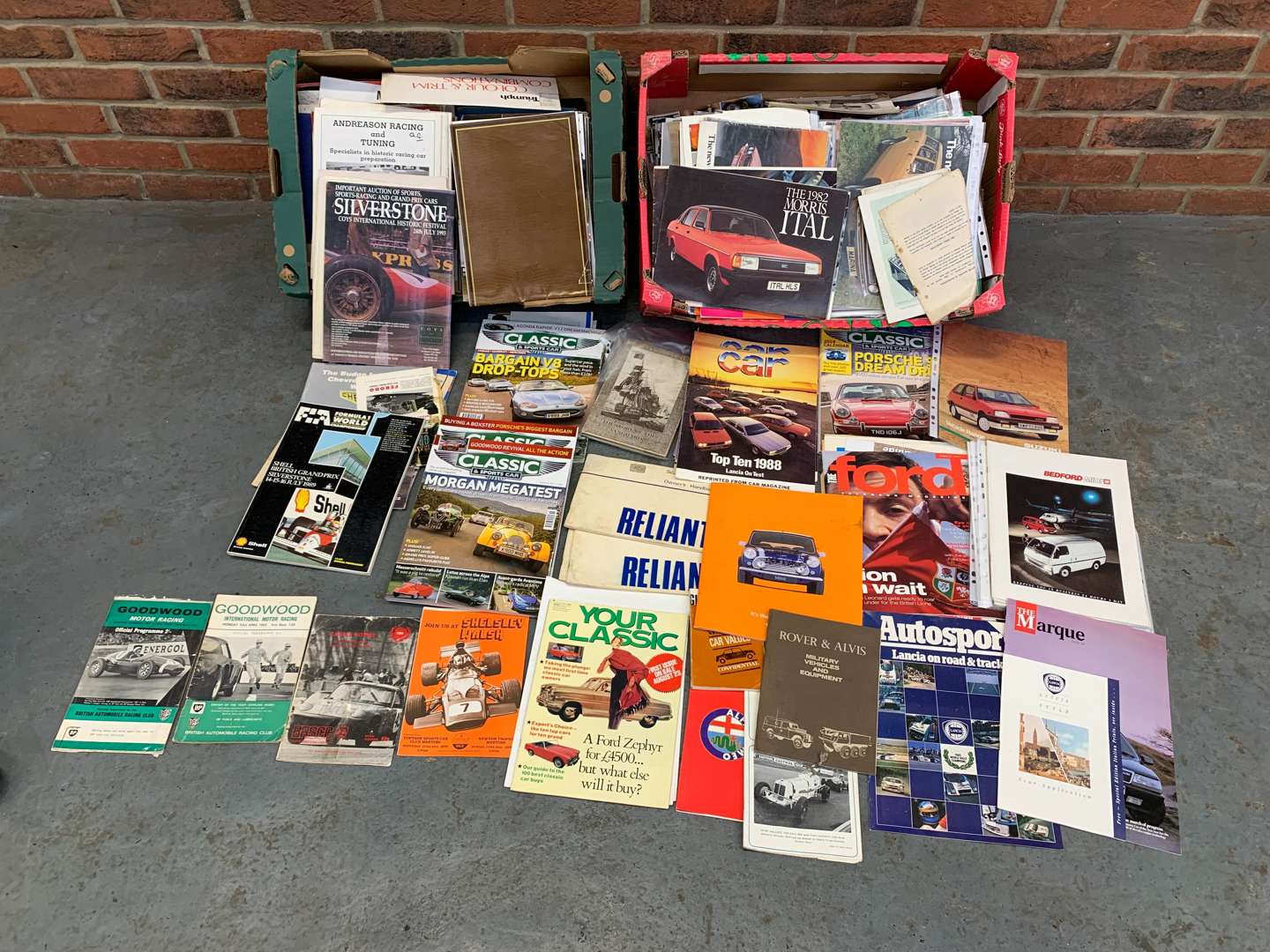 <p>Two Boxes of Mixed Motoring Literature</p>