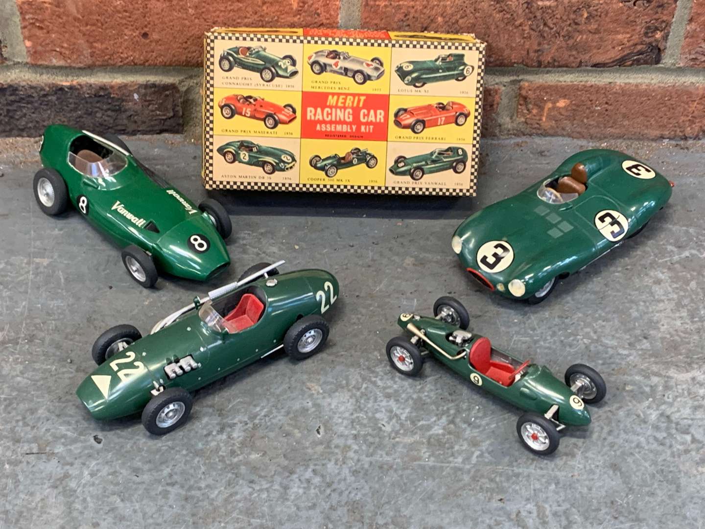 <p>Five Merit Model Racing Cars</p>