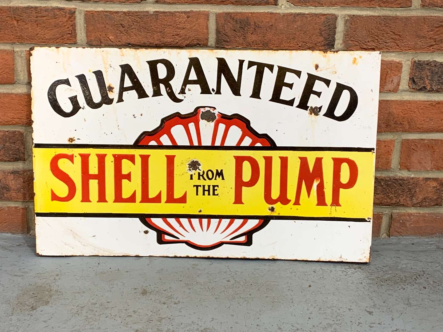 <p>Shell From The Pump Enamel Flange Sign</p>