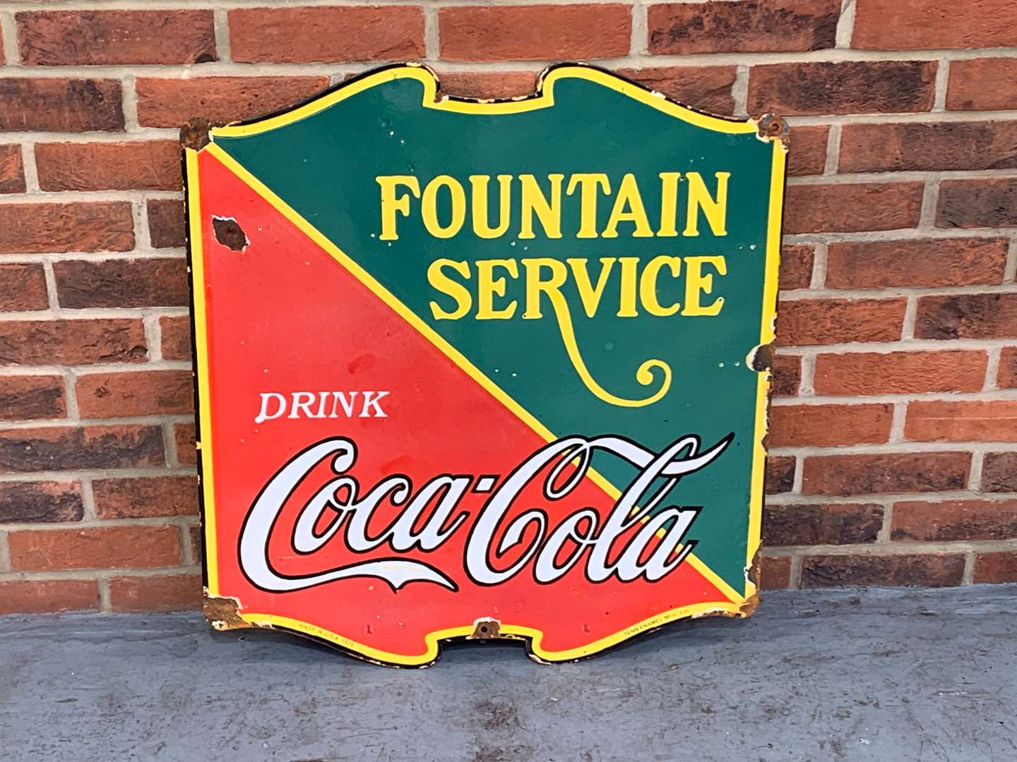 <p>Fountain Service Coco-Cola Enamel Sign</p>