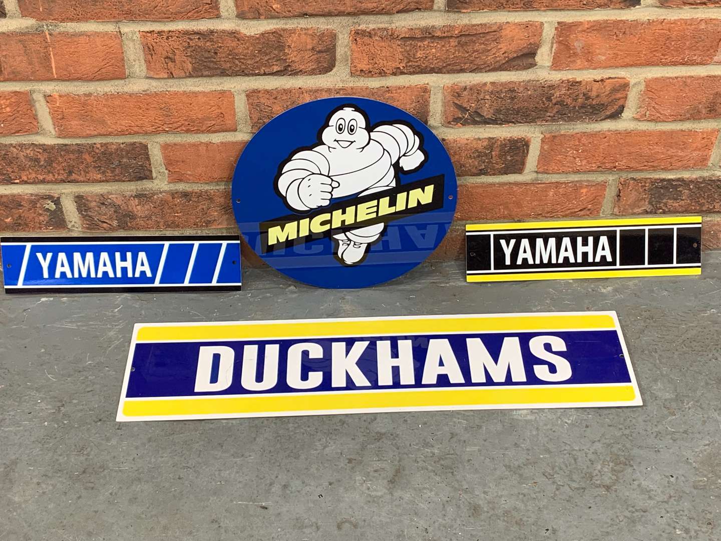 <p>Four Modern Metal Signs, Yamaha, Michelin and Duckhams (4)</p>