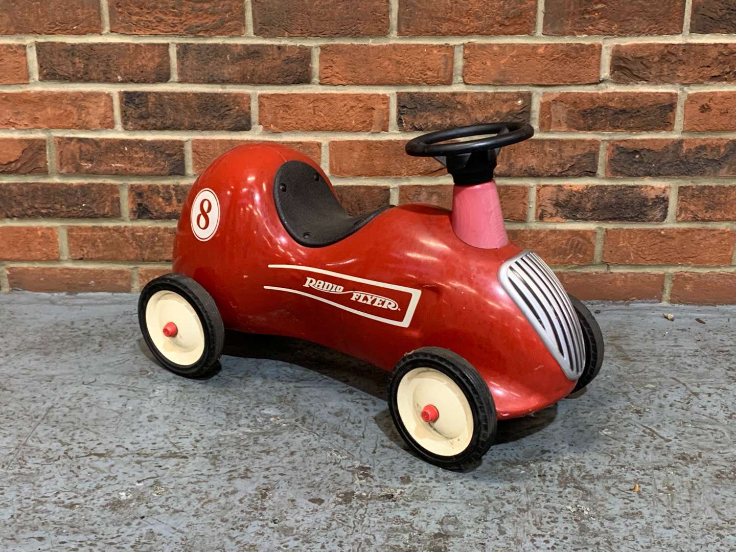 <p>Radio Flyer Tin Plate Childs Push Along Car</p>