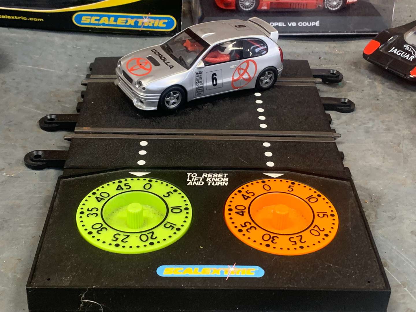 <p>Seven Scalextric Type Cars and Track Timer&nbsp;</p>