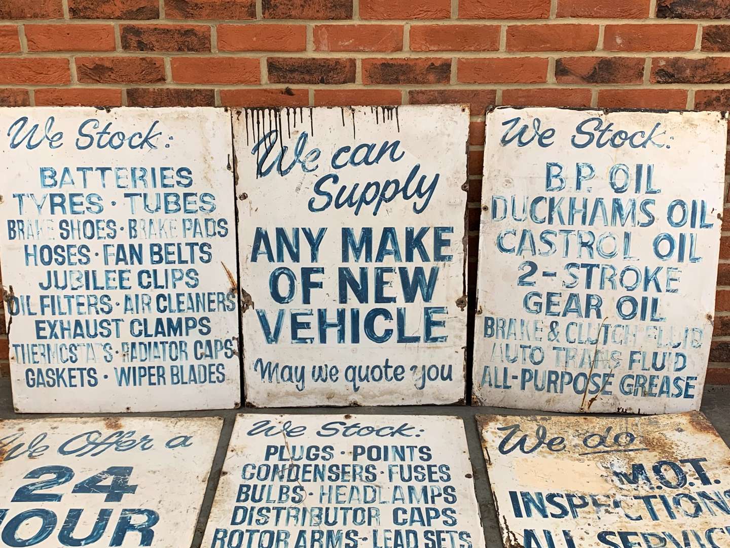 <p>Six Garage Tin Signs</p>