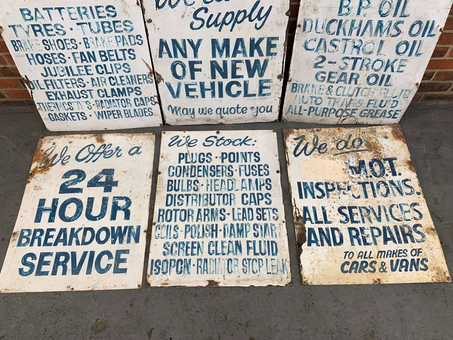 <p>Six Garage Tin Signs</p>