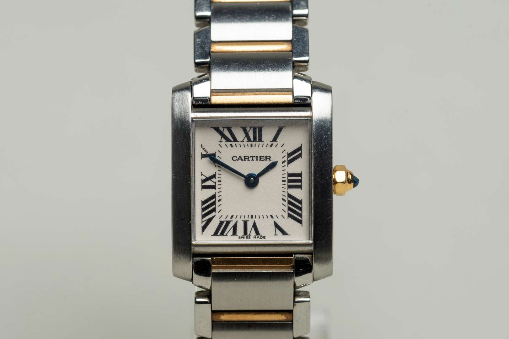 <p>CARTIER, ladies TANK FRANCAISE, steel and gold quartz wristwatch. Ref 2384,</p>