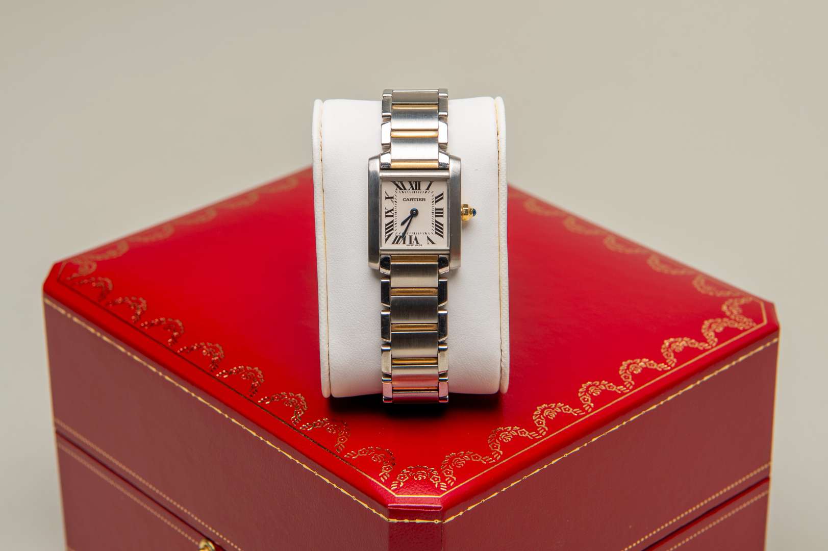 <p>CARTIER, ladies TANK FRANCAISE, steel and gold quartz wristwatch. Ref 2384,</p>