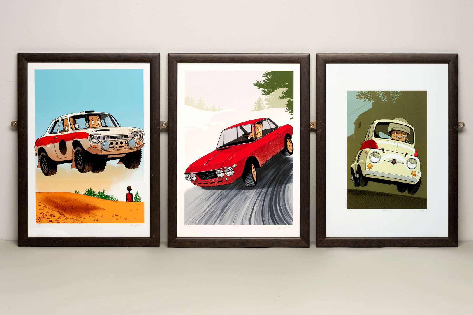 <p>GUY ALLEN, 3 x limited edition prints. &nbsp;“Safari”, “Fulvia”, “Abarth 595”,</p>