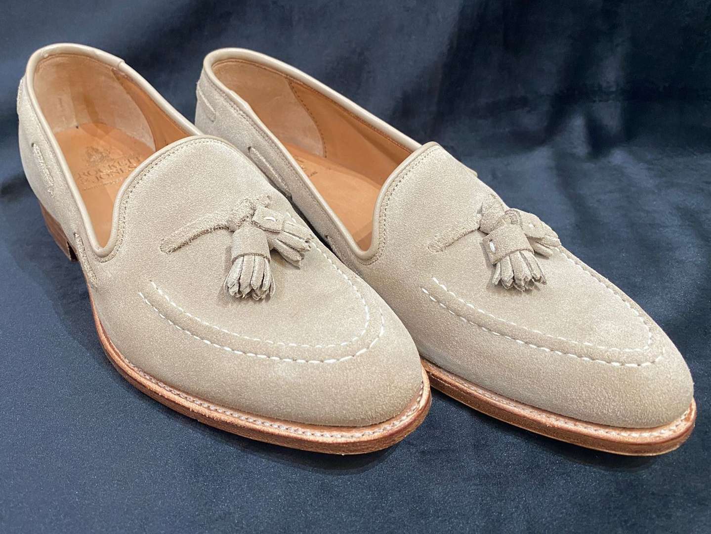 <p>CROCKETT & JONES, a pair of ladies Carly, nut suede loafers, unworn</p>