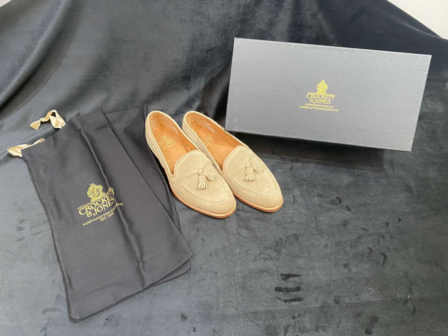 <p>CROCKETT & JONES, a pair of ladies Carly, nut suede loafers, unworn</p>