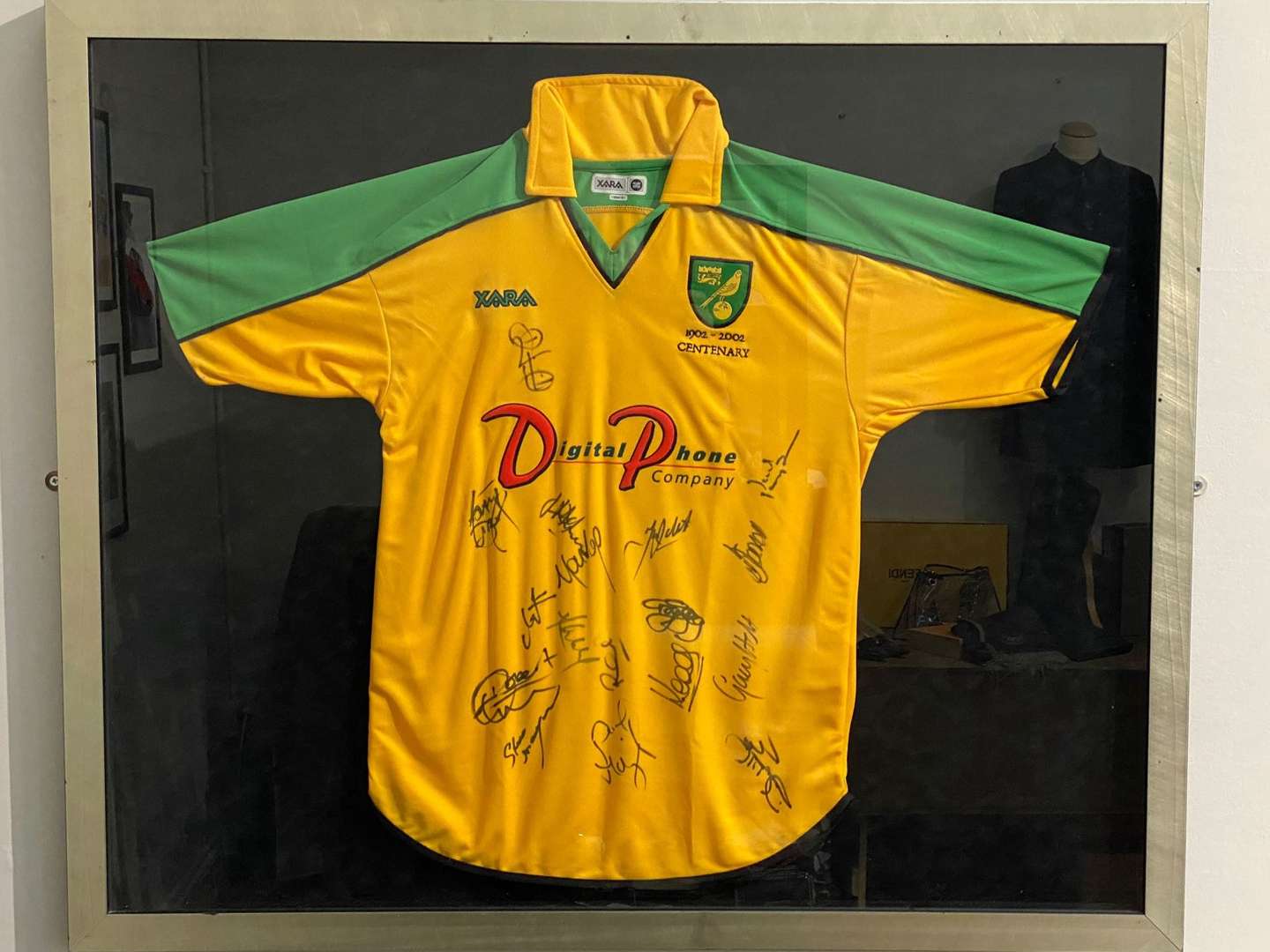 <p>NORWICH CITY FC, 1902-2002, signed Centenary shirt, framed</p>