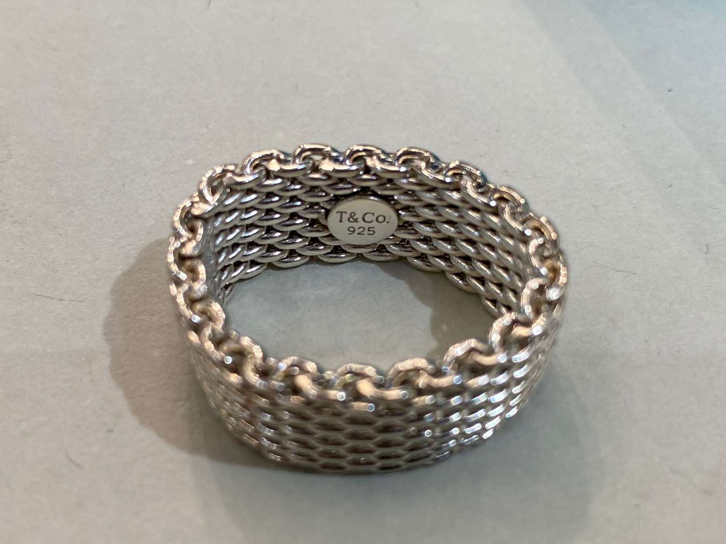 <p>TIFFANY & CO, sterling silver “Somerset” mesh bracelet & ring</p>