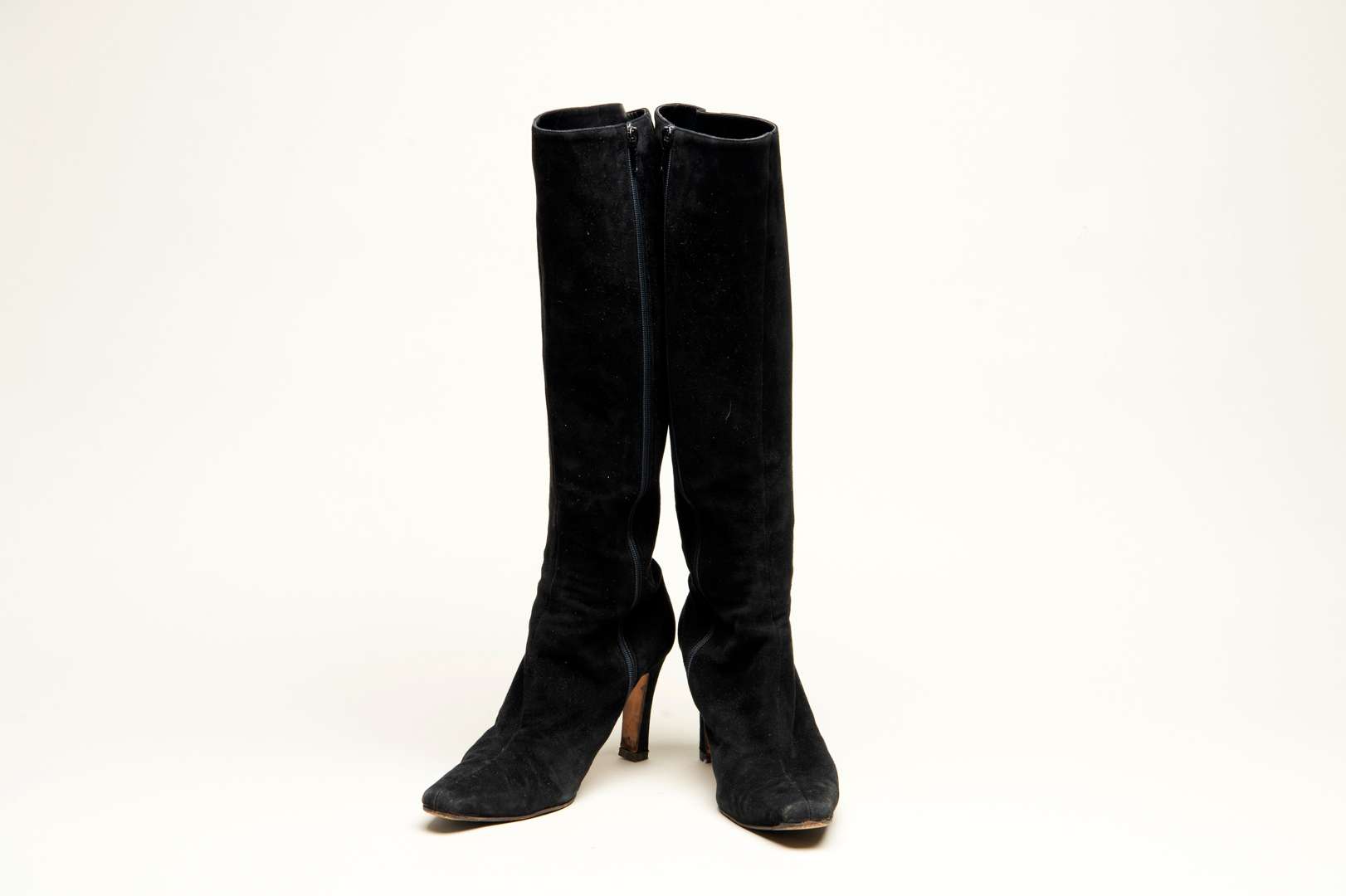 <p>JIMMY CHOO, a pair of knee high, brushed black suede high heel boots</p>