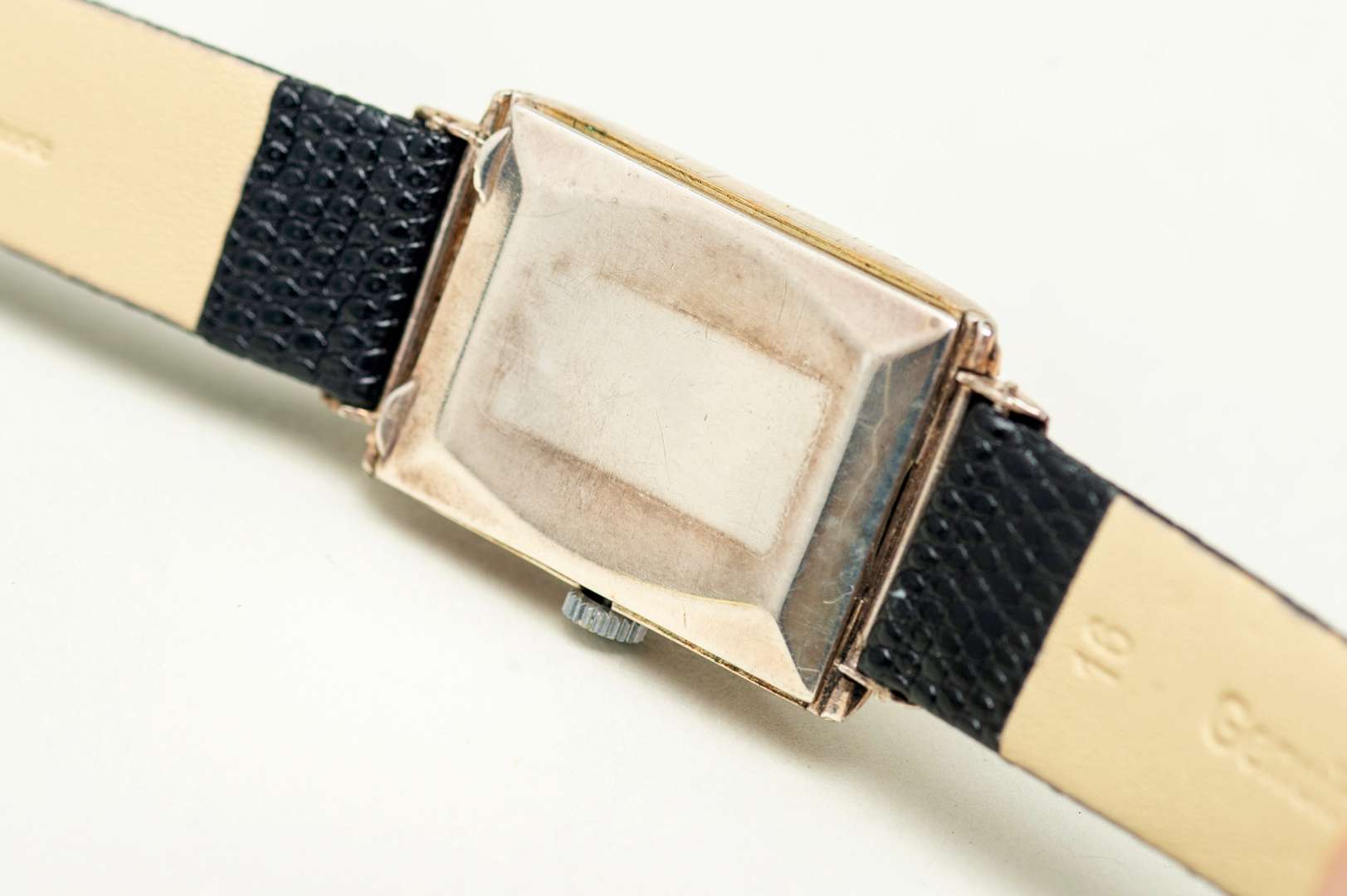 <p>OMEGA. a first half of the 20th century, rectangular silver cased wristwatch,</p>