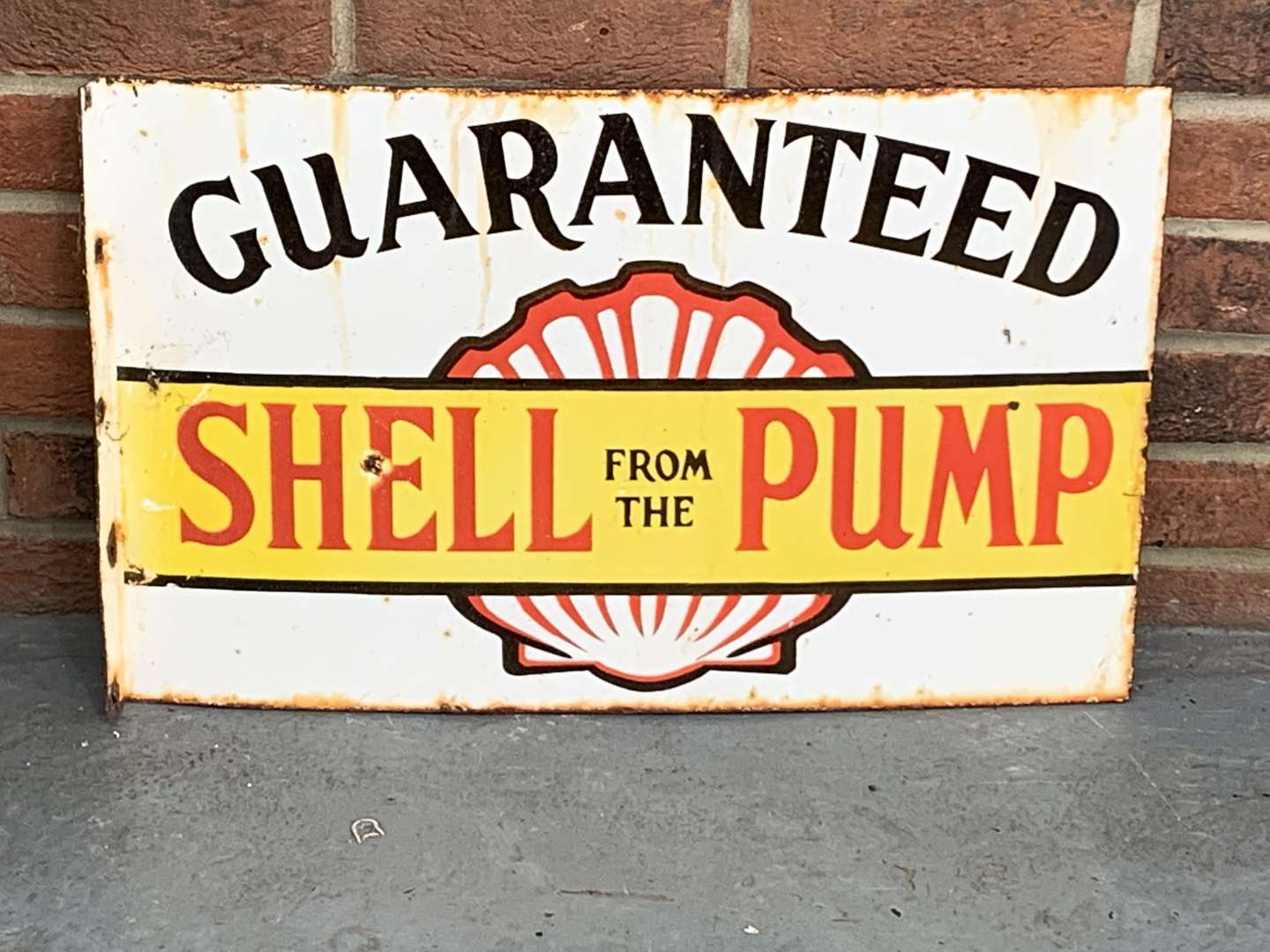 <p>Shell From The Pump Enamel Flange Sign</p>