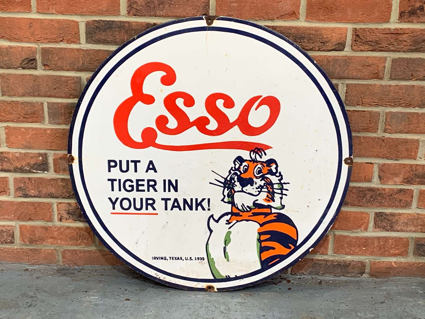 <p>Esso “Put A Tiger In Your Tank” Circular Enamel Sign</p>