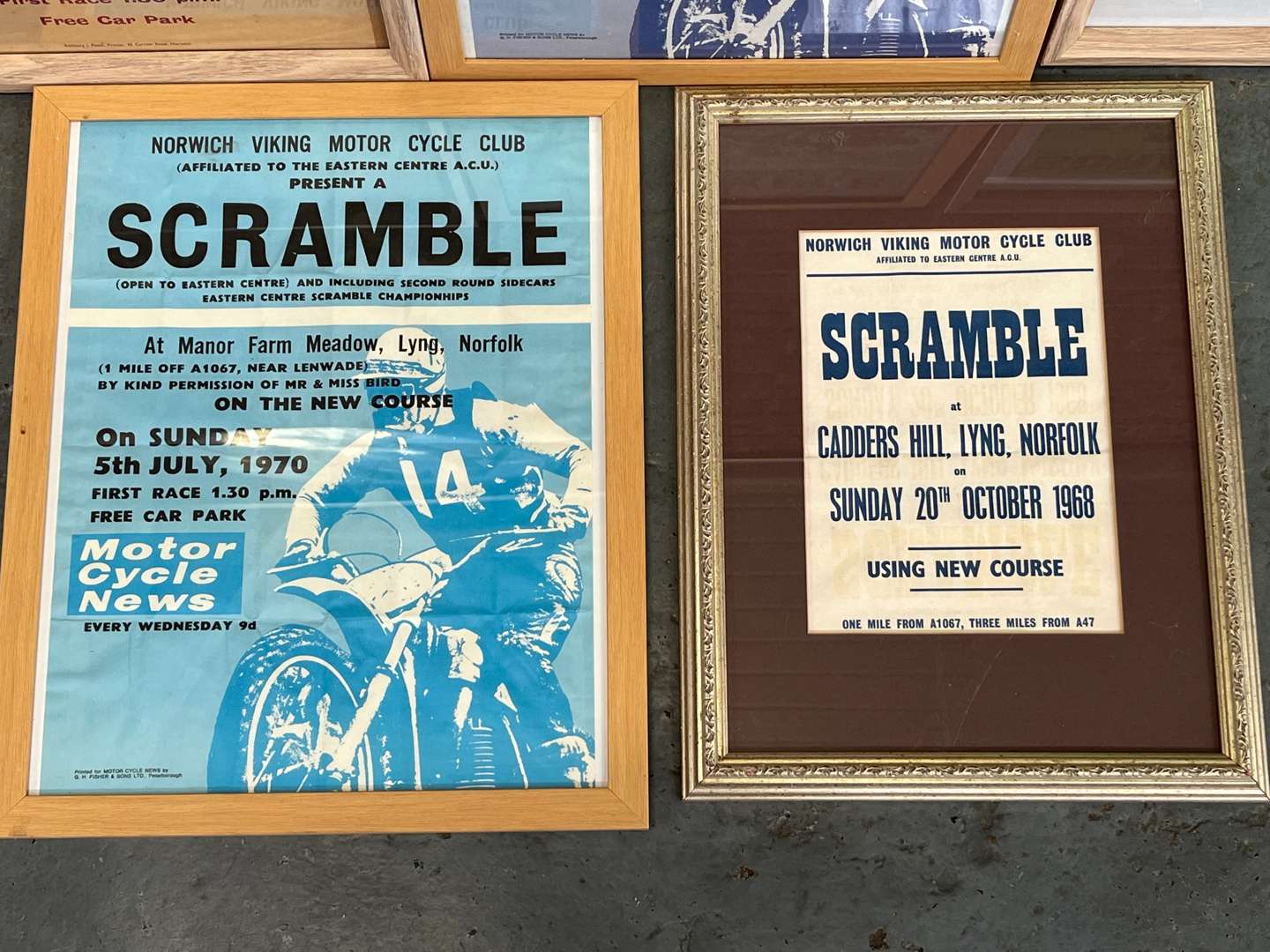 <p>Five Framed Norwich Vikings Scrambler Posters</p>