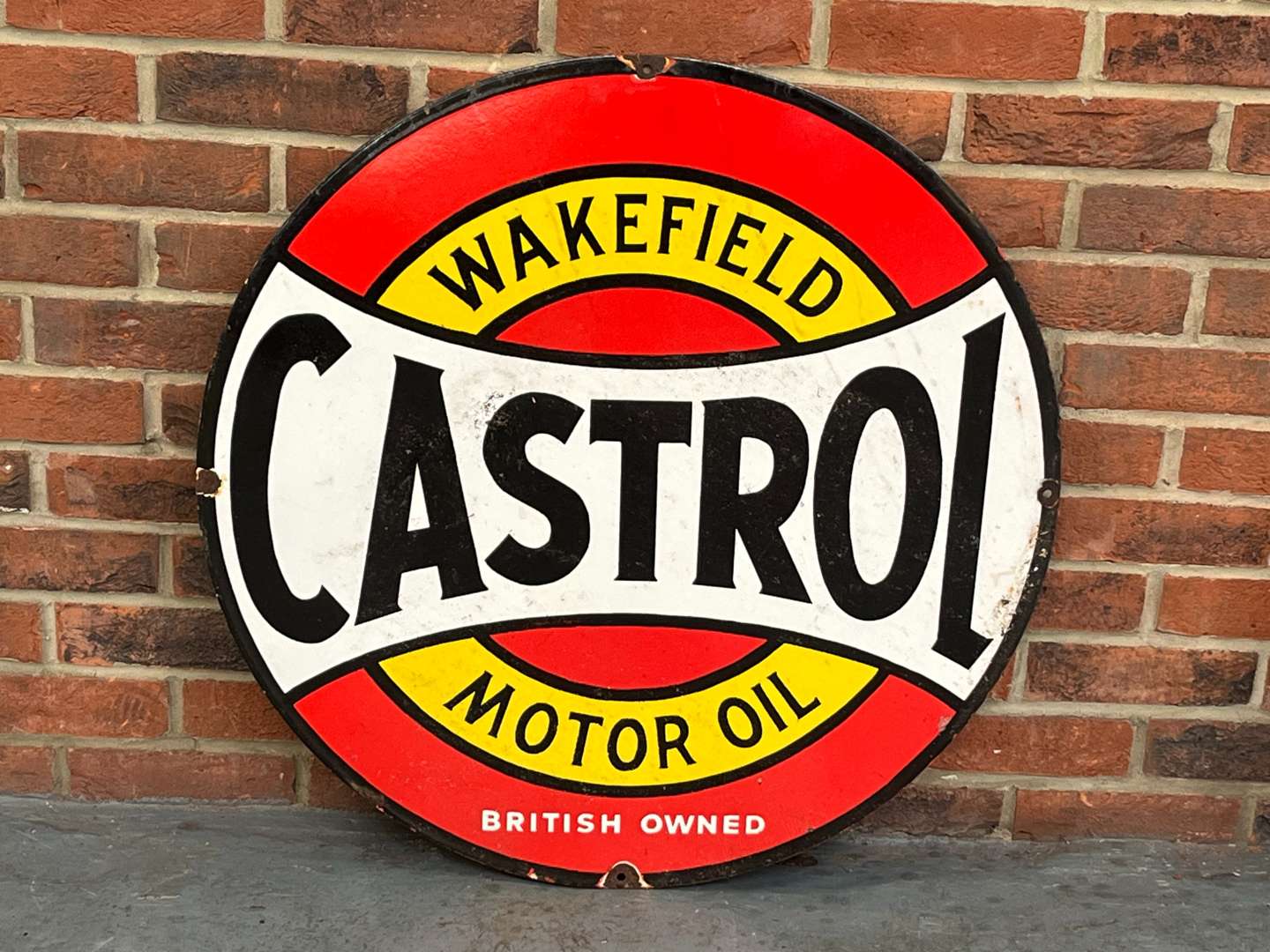 <p>Castrol Wakefield Motor Oil Circular Enamel Sign</p>