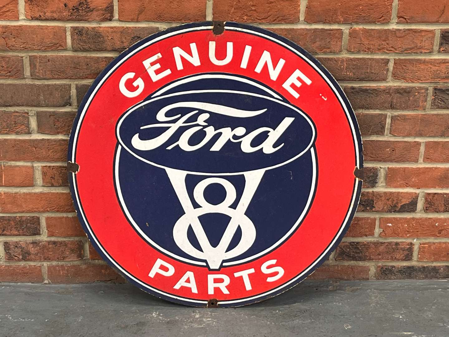 <p>Genuine Ford V8 Parts Circular Enamel Sign</p>