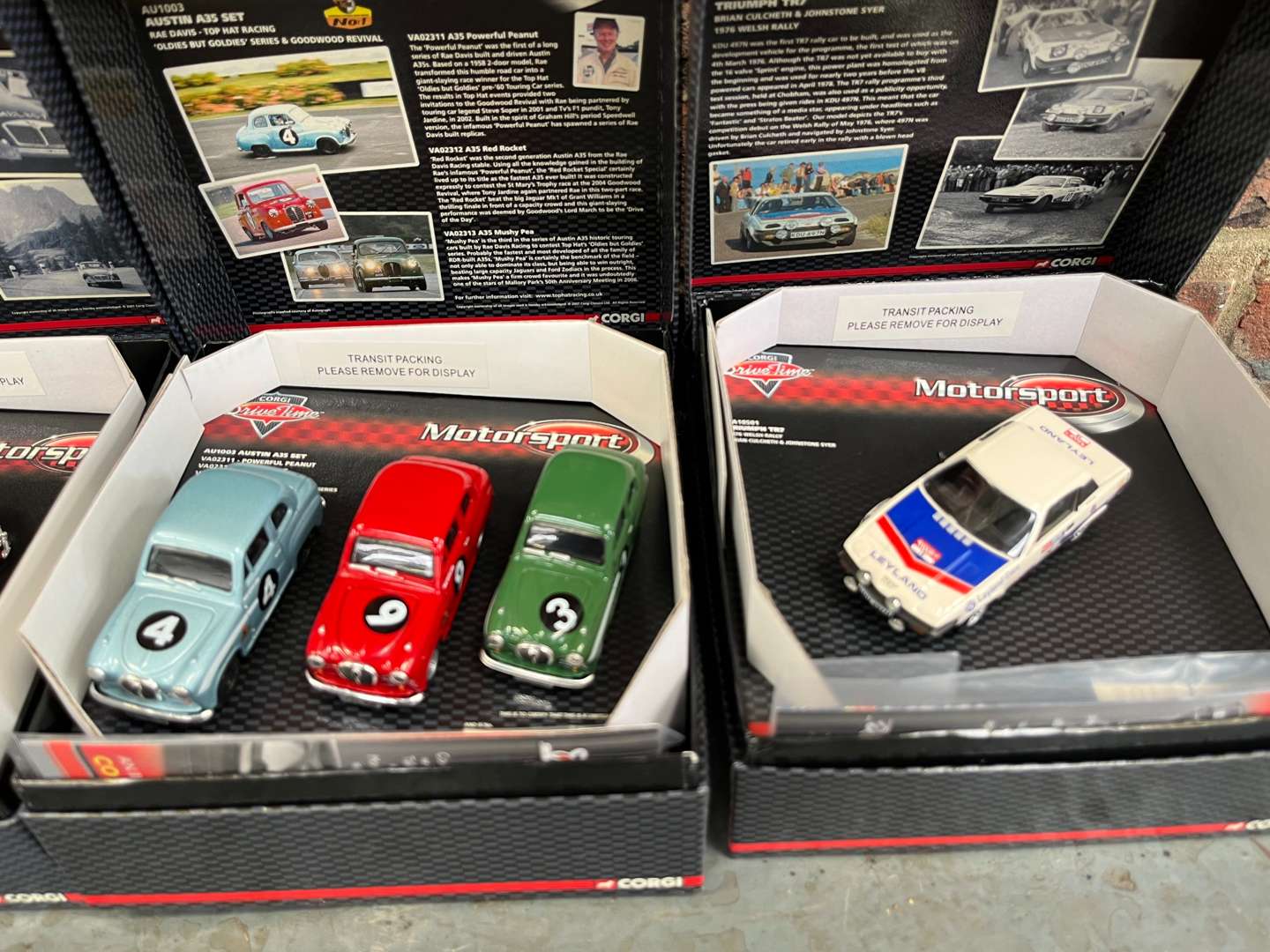 <p>Five Boxed Corgi Drive Time Motorsport Model Cars</p>