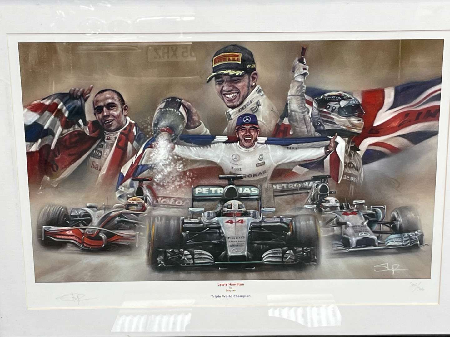 <p>Two Framed Lewis Hamilton Limited Edition Prints By Stephen</p>