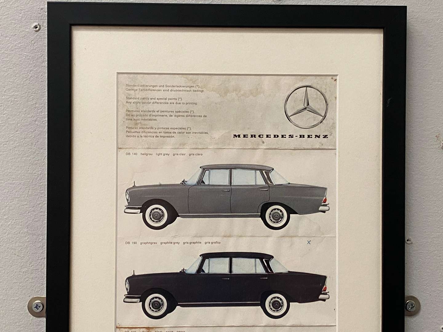 <p>MERCEDES-BENZ, a framed late 1950's/ early 1960's paint colour chart</p>