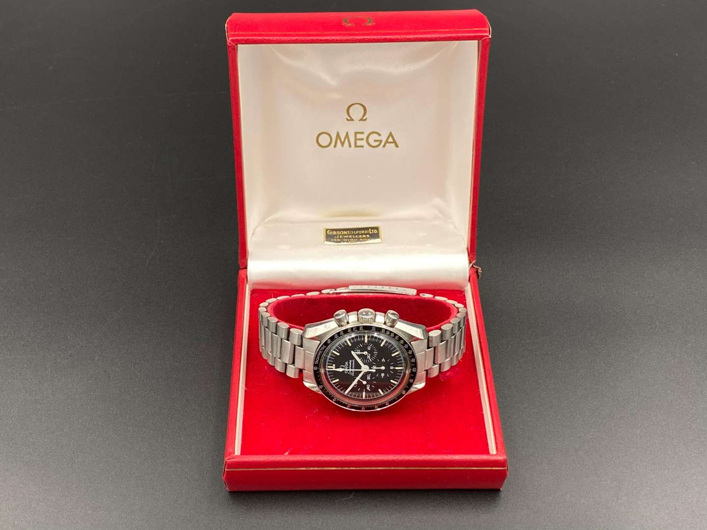 <p>OMEGA. Speedmaster, Moonwatch, stainless steel, two button chronograph, ST145.022. c 1971.</p>