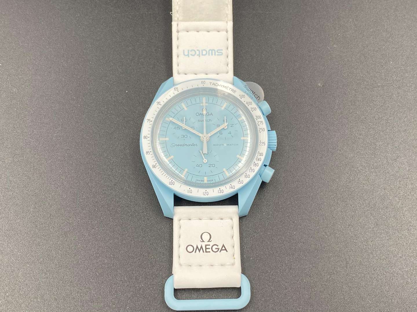 <p>SWATCH, Moonswatch, “Mission to Uranus”, &nbsp;bioceramic, two button quartz chronograph watch,</p>