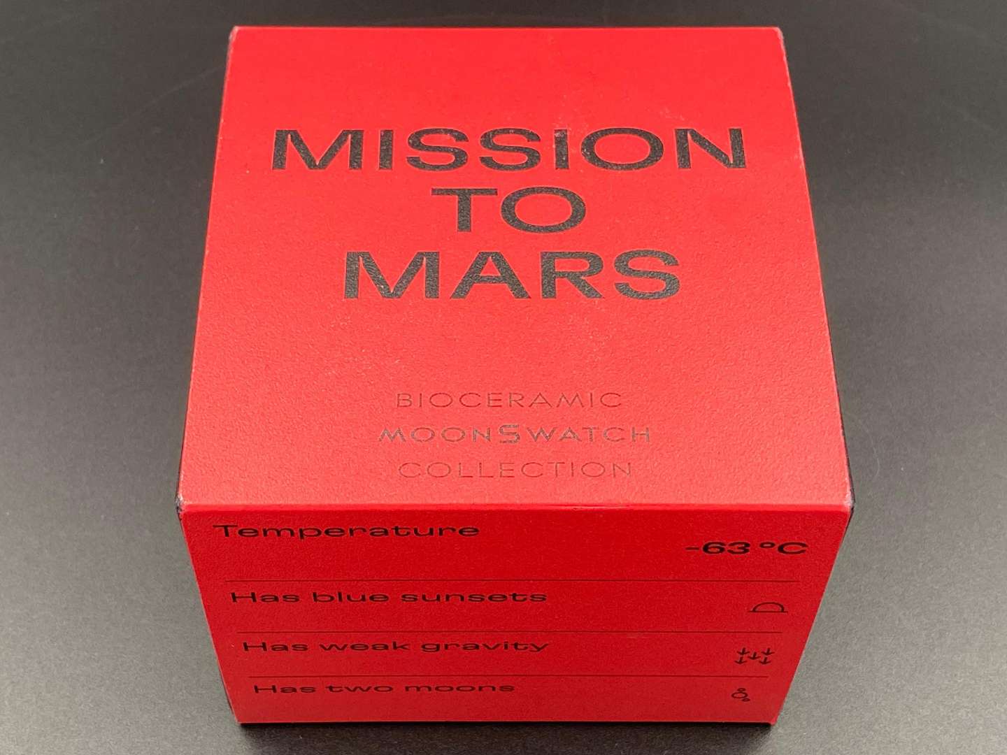 <p>SWATCH, Moonswatch, “Mission to Mars”, &nbsp;bioceramic, two button quartz chronograph watch,</p>