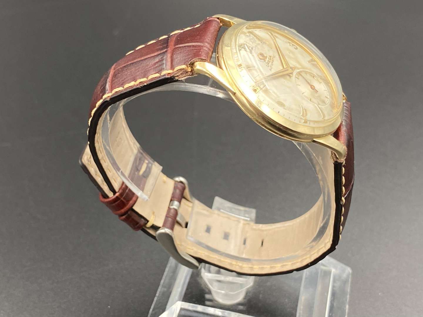 <p>OMEGA, a 10K gold plated “Bumper” automatic wristwatch. Cal 344, 14119151</p>