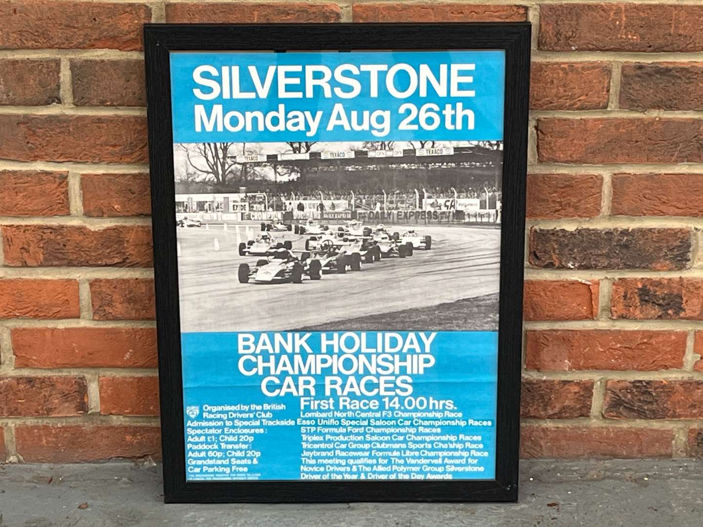 <p>Original Silverstone Framed Bank Holiday Championship Car Race Poster</p>