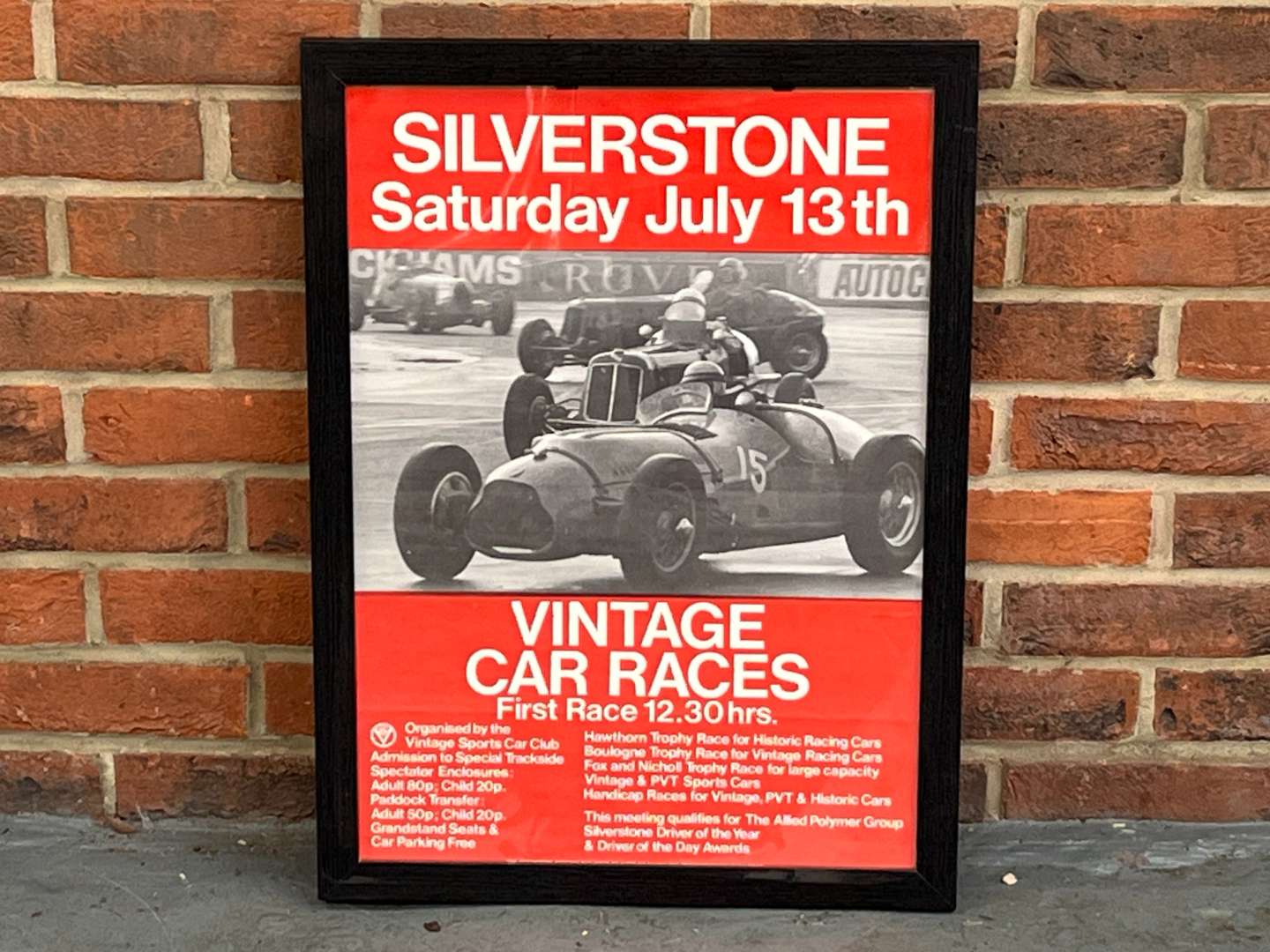 <p>Original Silverstone Framed Vintage Car Races Poster</p>