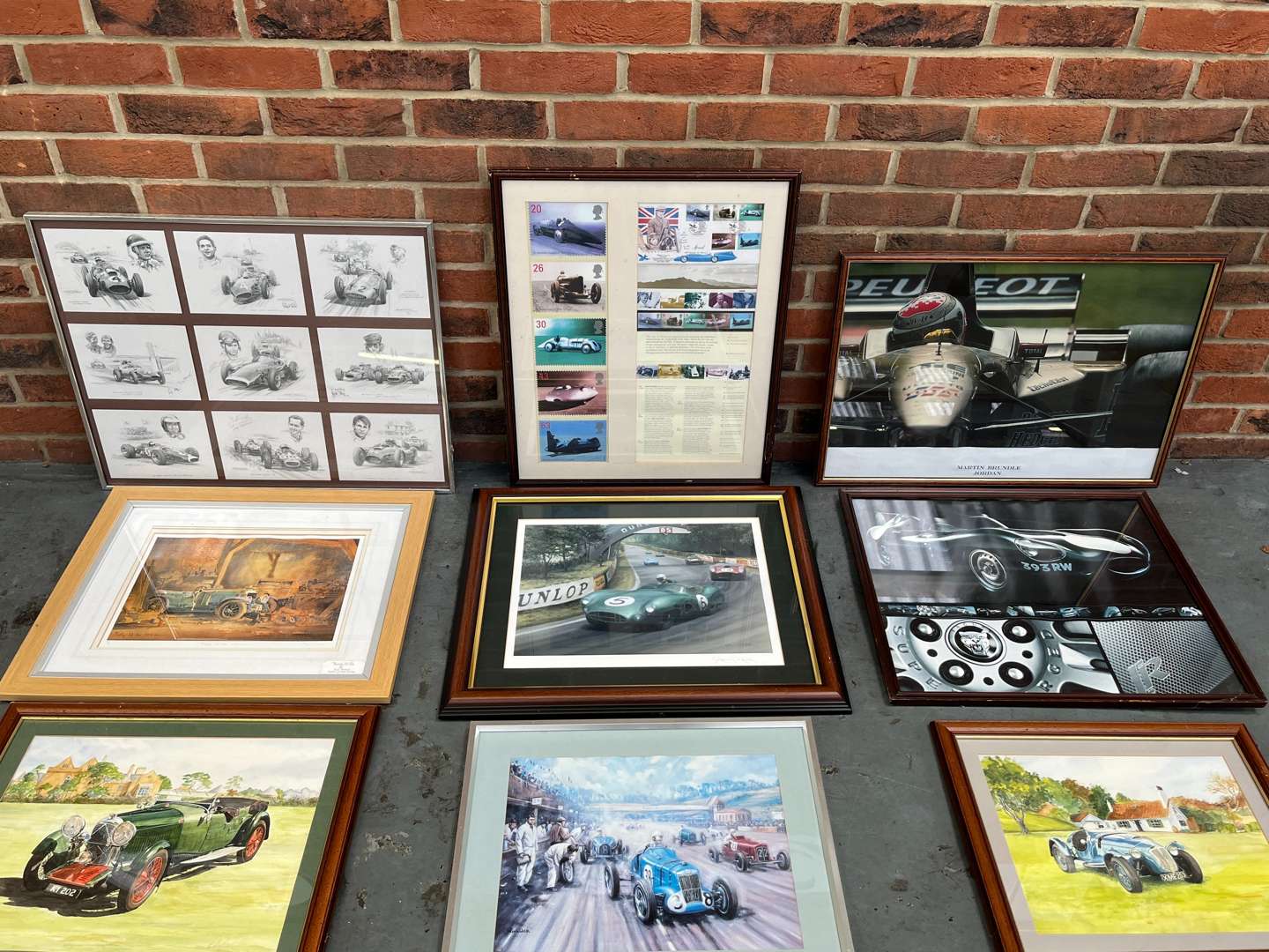 <p>Nine Framed Motoring Prints</p>