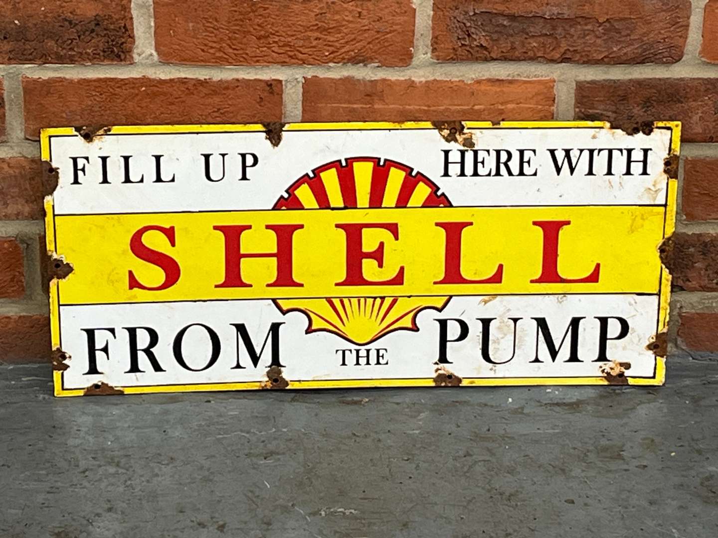 <p>Shell From The Pump Enamel Sign</p>