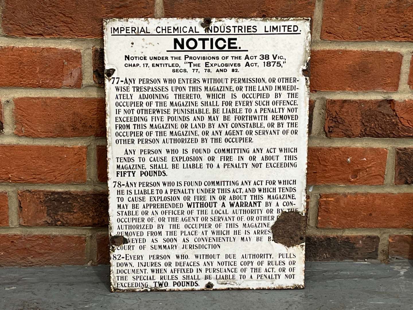 <p>Imperial Chemical Industries Ltd Notice Sign</p>