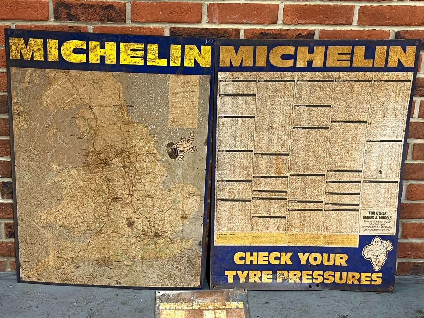 <p>Michelin Tin Map Sign and Two Tyre Pressure Charts (3)</p>