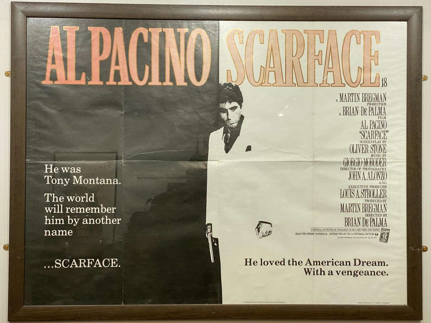 <p>SCARFACE (1983) Al Pacino framed quad film poster</p>