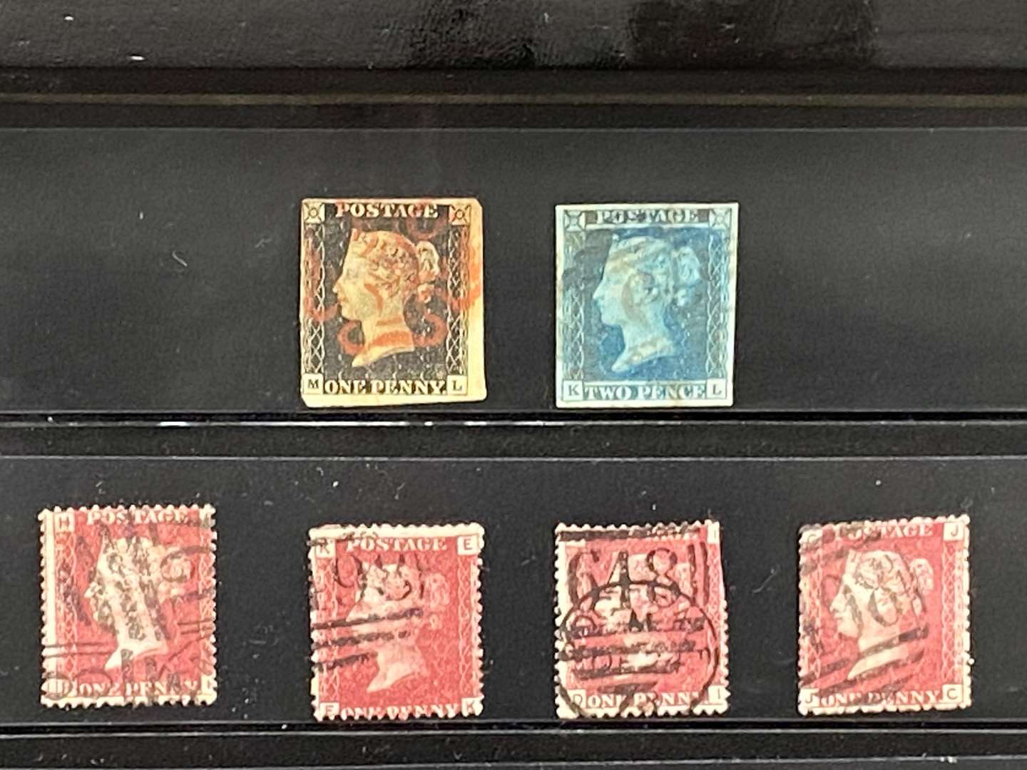 <p>A framed Victorian stamp collection</p>