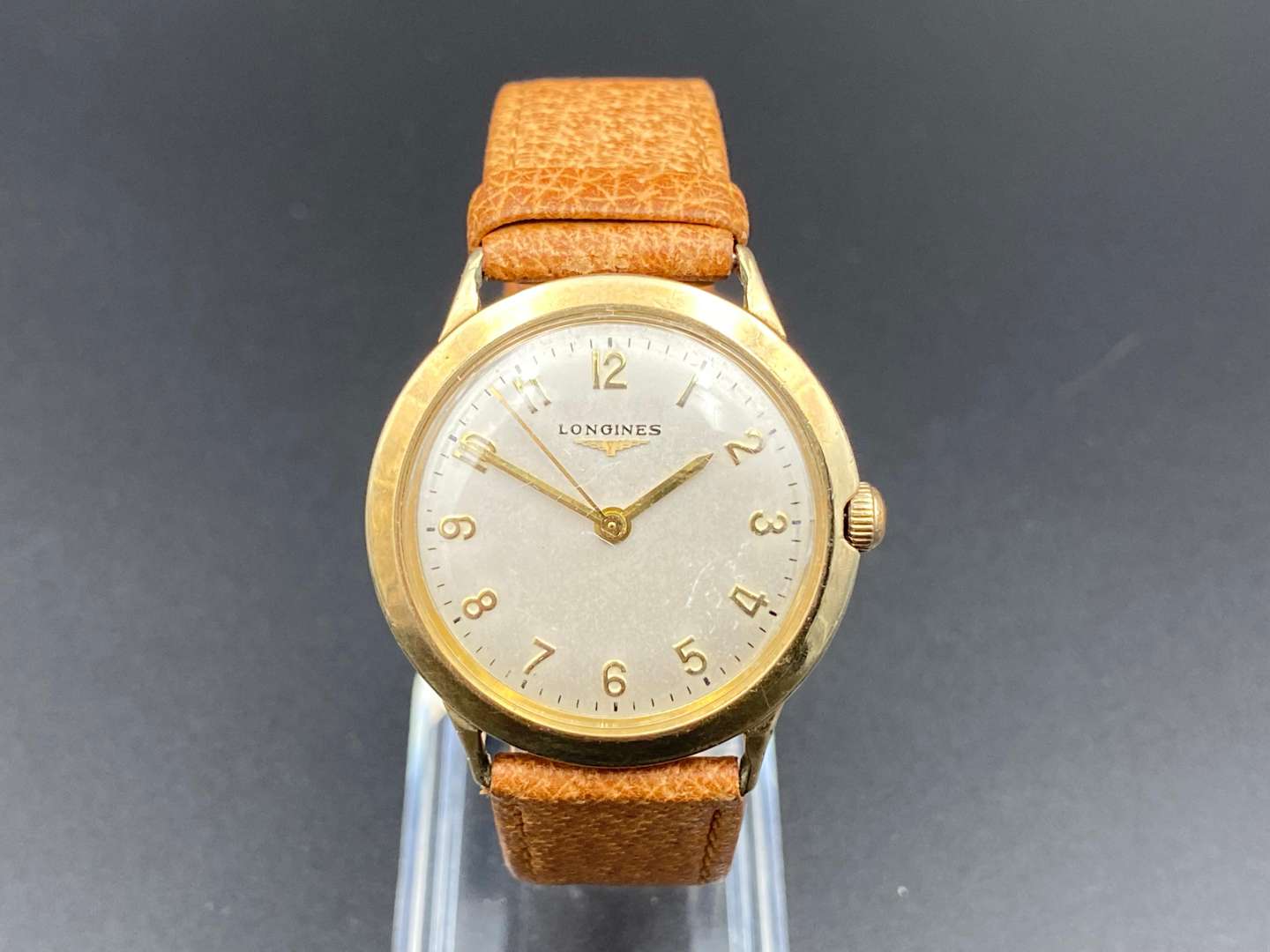 <p>LONGINES mid 20th century gold plated centre seconds wristwatch</p>