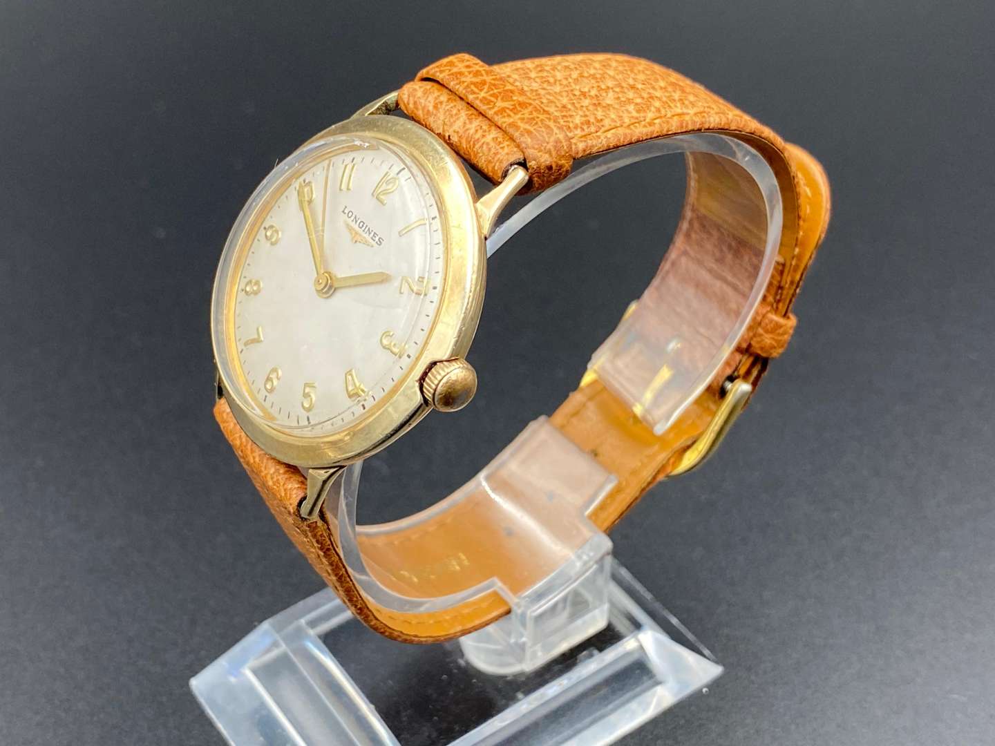 <p>LONGINES mid 20th century gold plated centre seconds wristwatch</p>