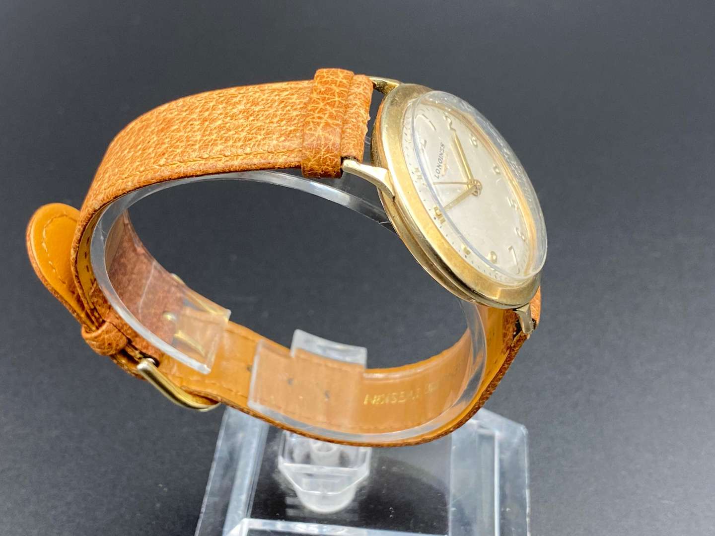 <p>LONGINES mid 20th century gold plated centre seconds wristwatch</p>